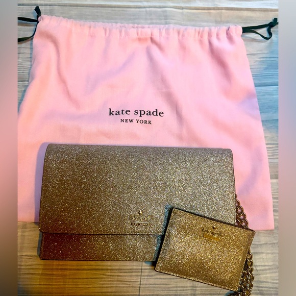 Kate Spade Pink Silver Glitter Women's Crossbody & Card Case - Like New - Picture 2 of 11